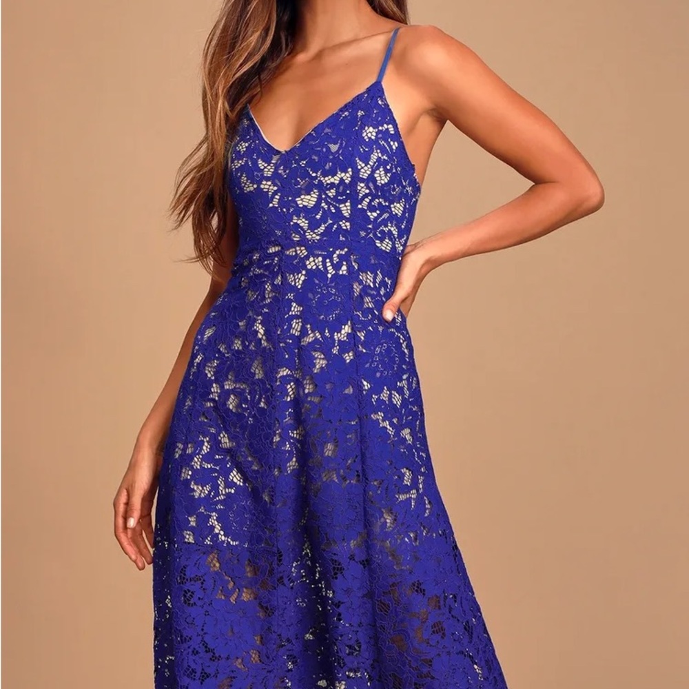 Lulu's Blue Spaghetti Strap A-Line Midi Dress